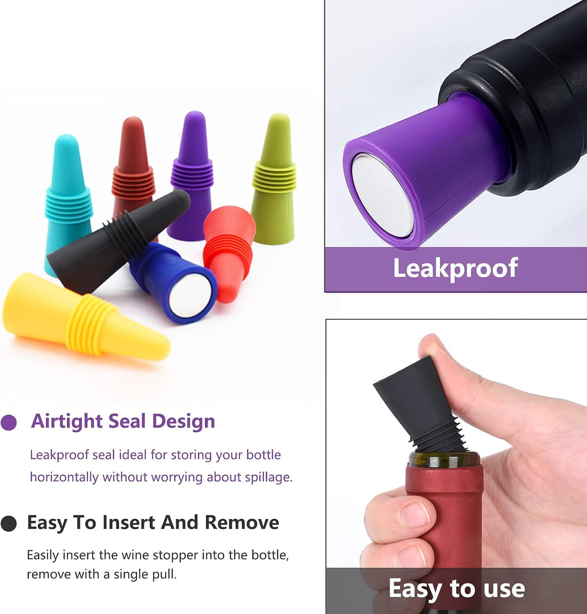 Wine Stoppers Beverage Bottle Sealer Soft Silice Wine Bottle Stoppers Corks with Grip Top for Keeping Wine Champagne Fresh, 8 Pack