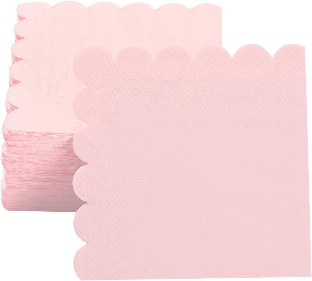 100 Pack Cocktail Napkin 2-Ply Scalloped Edged Dessert Napkins Folded 5 x 5 Inches Disposable Napkins for Dinner Wedding Birthday Party Bridal Anniversary Recepti Event (Pink)