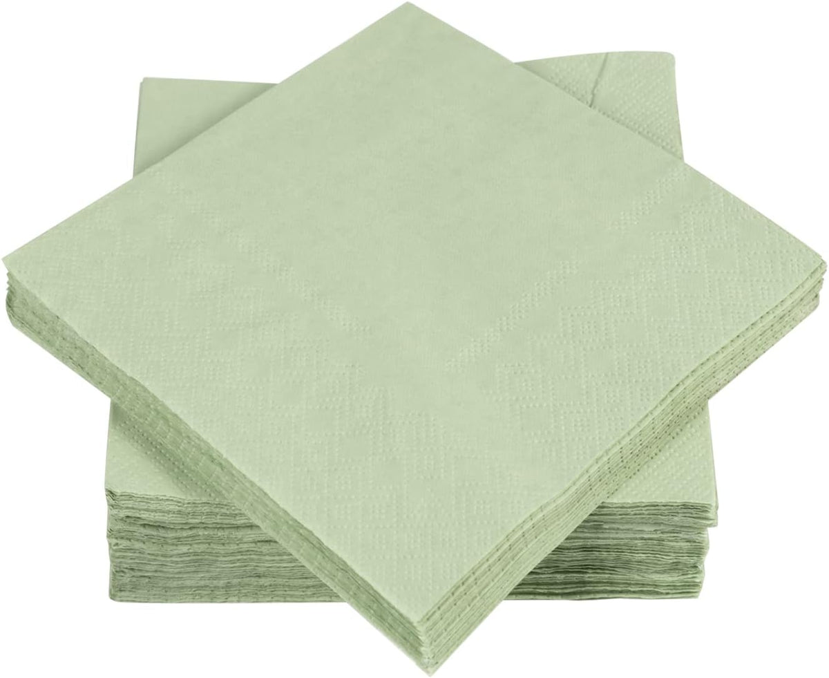 100 Pack Cocktail Napkin 2-Ply Dessert Napkins Folded 5 x 5 Inches Disposable Napkins for Dinner Wedding Birthday Party Bridal Anniversary Recepti Event (100, Sage-Green)