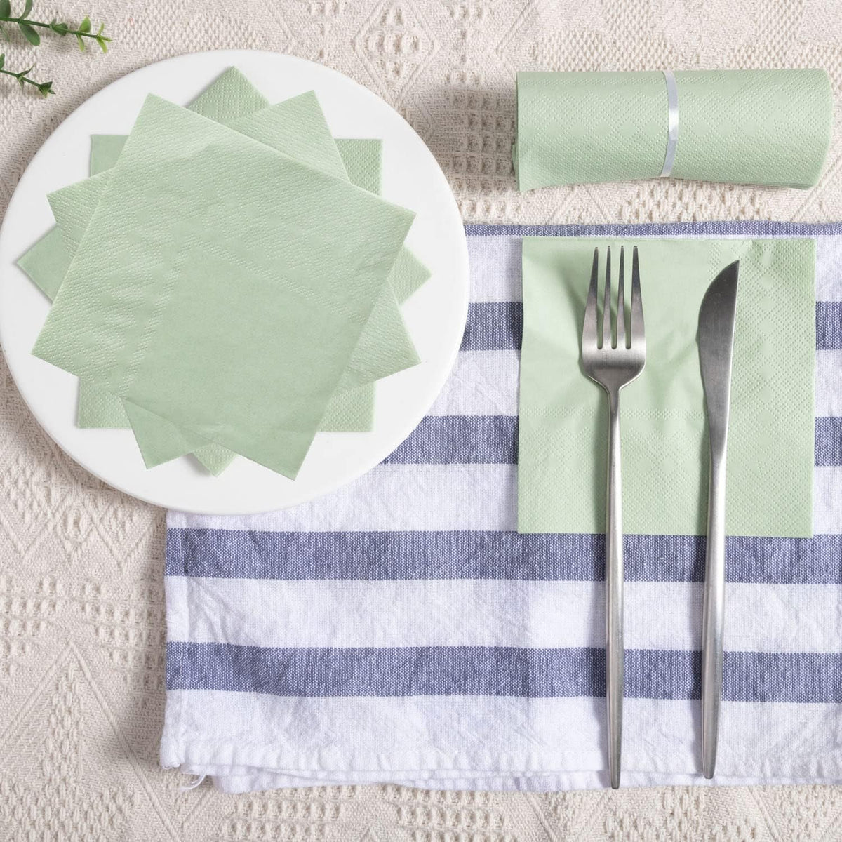 100 Pack Cocktail Napkin 2-Ply Dessert Napkins Folded 5 x 5 Inches Disposable Napkins for Dinner Wedding Birthday Party Bridal Anniversary Recepti Event (100, Sage-Green)