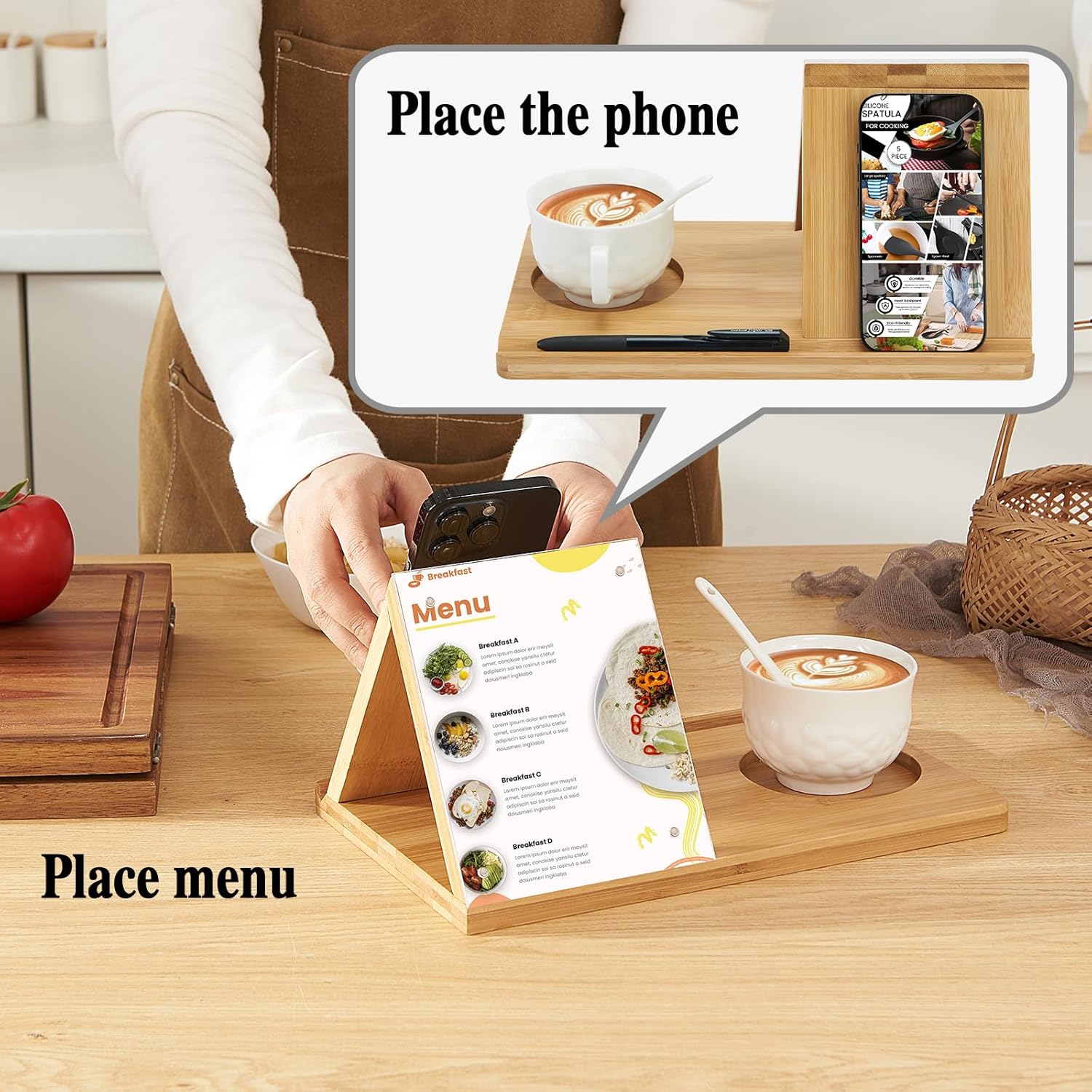 Bamboo Book Holder, Triangle Book Holder Stand with Acrylic Picture Frame, Book Rest with Cup Holder, Tablet and Kindle Stand, Book Lovers Gifts, Bookish Gifts, Bamboo Book Rest Stand
