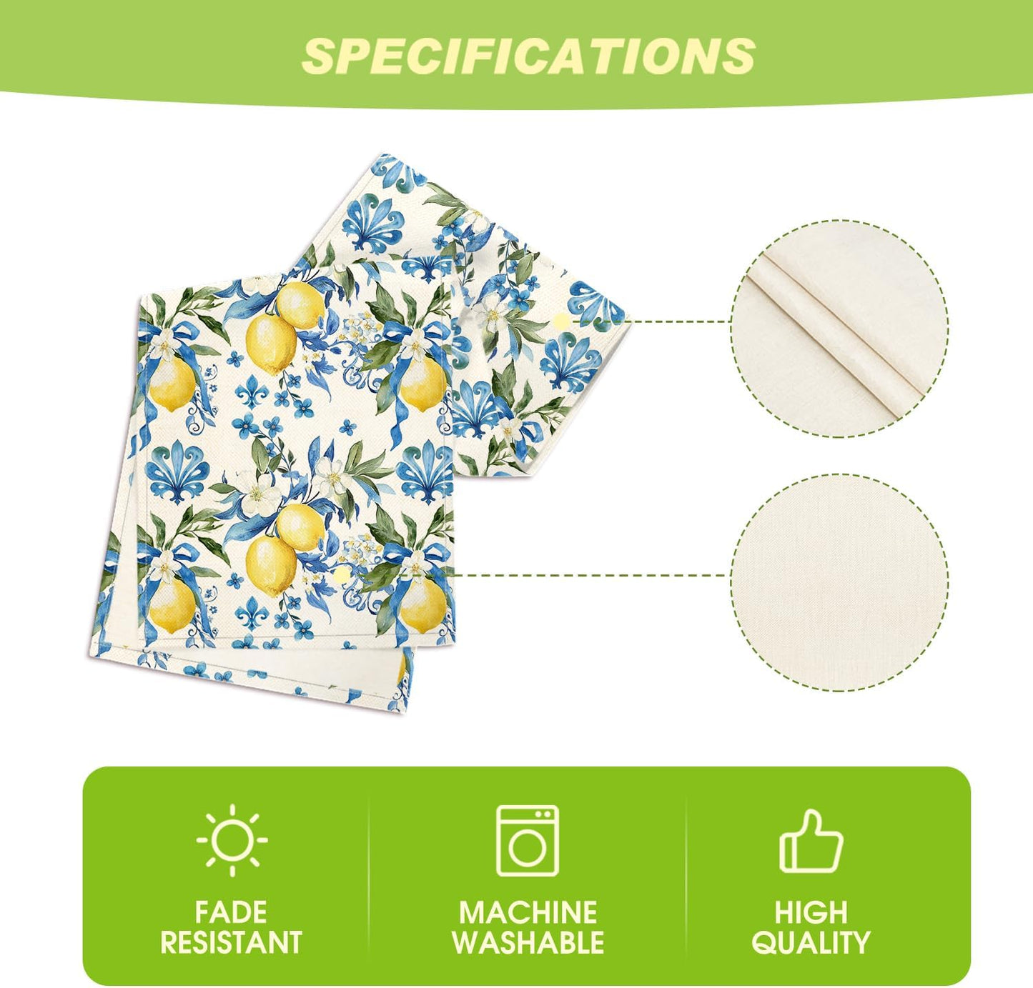 Blue Lemon Iris Summer Table Runner, Seasonal Spring Kitchen Dining Table Decor for Home Party Decor 13x72 Inch