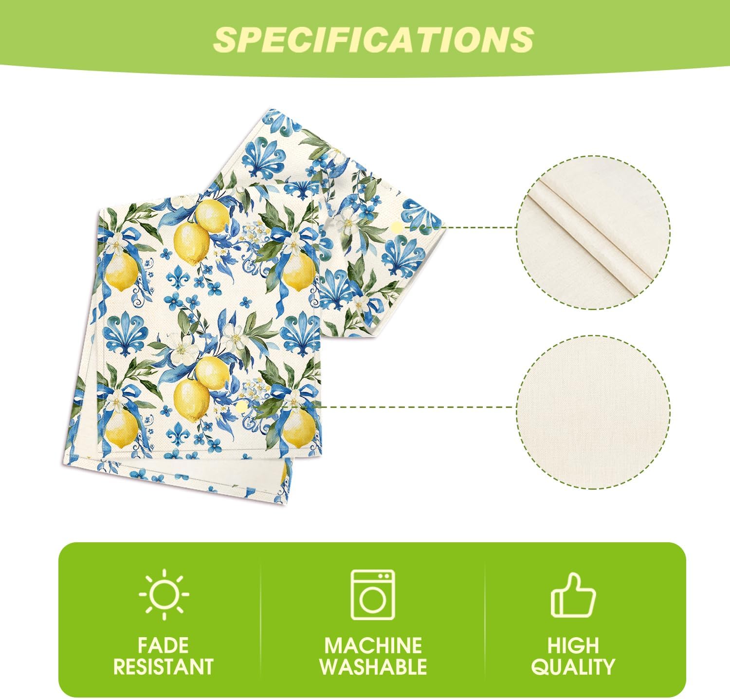 Blue Lemon Iris Summer Table Runner, Seasonal Spring Kitchen Dining Table Decor for Home Party Decor 13x72 Inch
