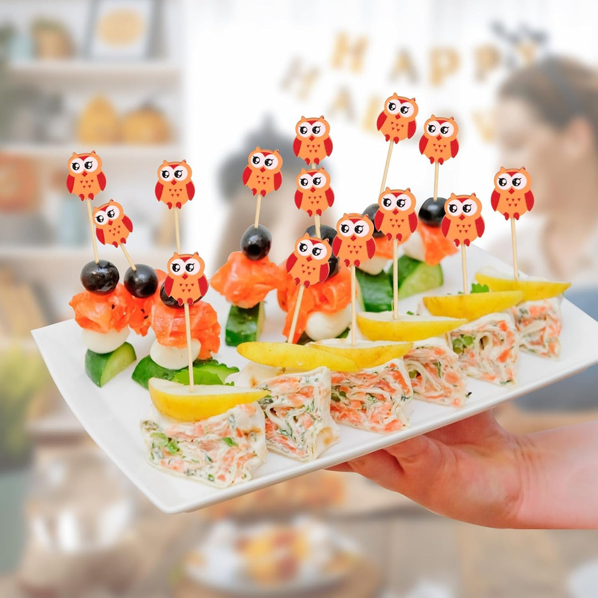 100 Pack Owl Toothpicks for Appetizers, 4.7 Inch Natural Bamboo Cocktail Picks for Cake Dessert Food Picks Wedding Birthday Party Decoration