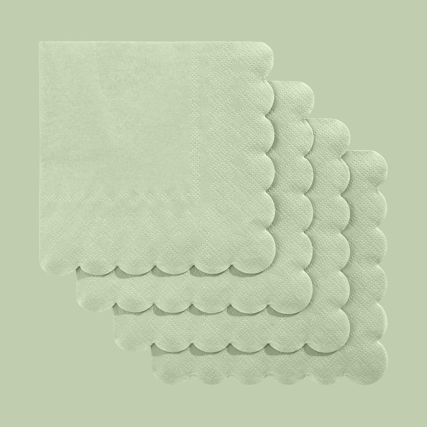 120 Pcs Cocktail Napkins Sage Green Wedding Napkins Disposable Baby Shower Scalloped Napkins for Bridal Shower, Birthday, 5 x 5 Inch
