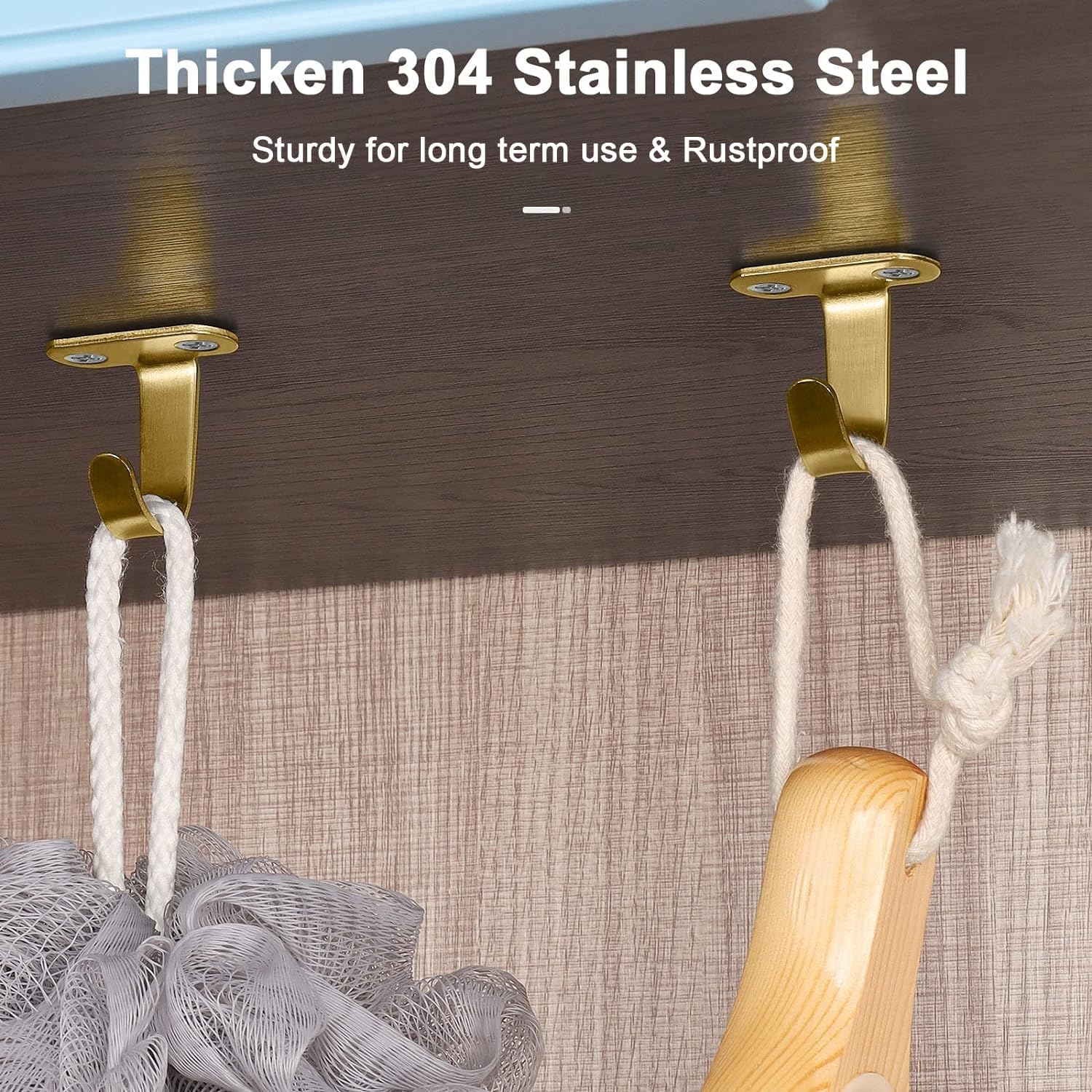 Stainless Steel Screw Mounted Ceiling Hooks, Under-Shelf Towel/Robe Clothes Hook Heavy Duty Coat Hanger for Bathroom Kitchen Cabinet Garage, 10 Pack (Brushed Gold)