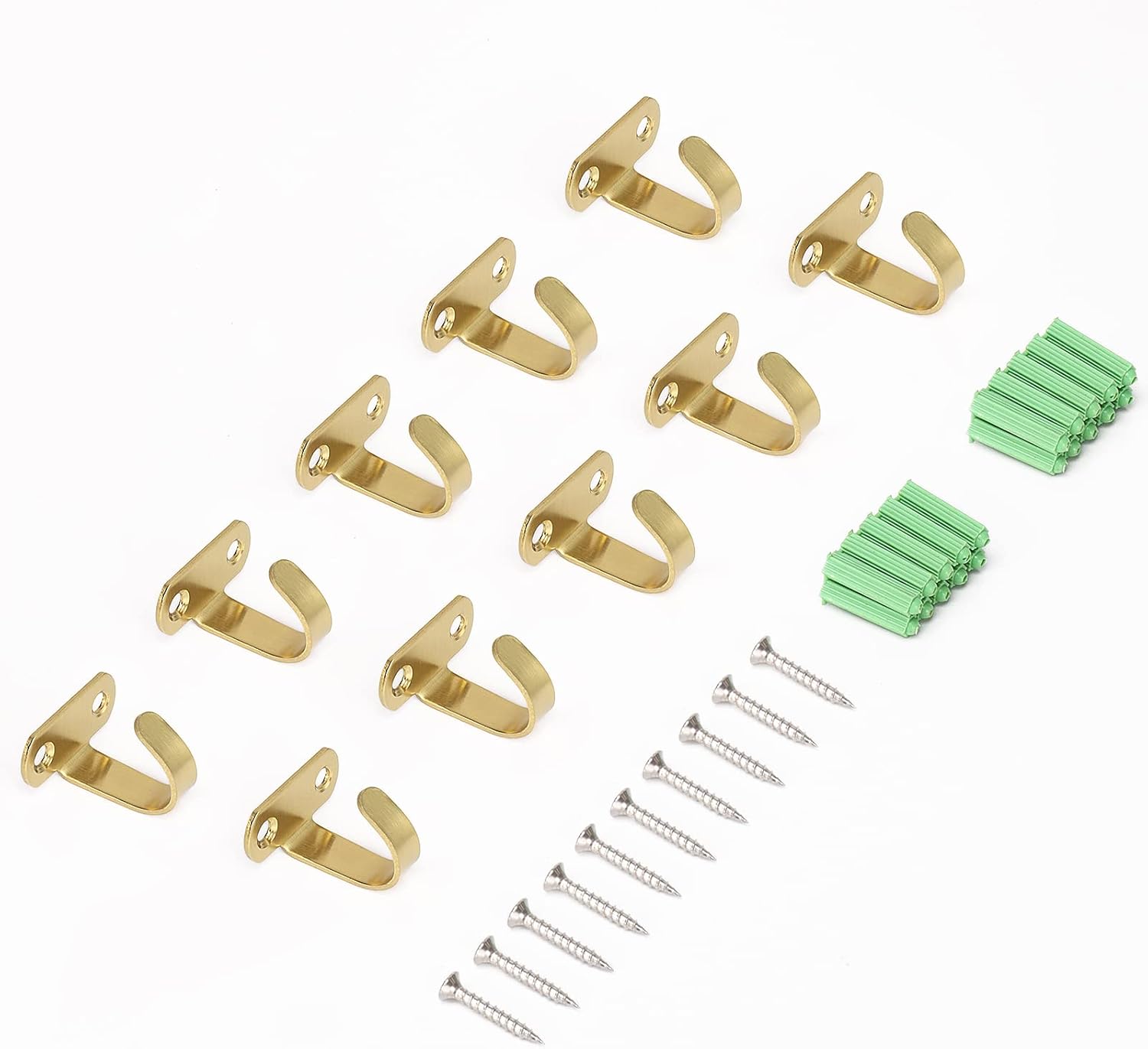 Stainless Steel Screw Mounted Ceiling Hooks, Under-Shelf Towel/Robe Clothes Hook Heavy Duty Coat Hanger for Bathroom Kitchen Cabinet Garage, 10 Pack (Brushed Gold)