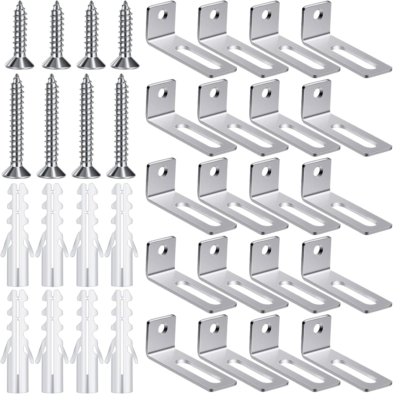20 Set Whiteboard Brackets Whiteboard Installation Hardware Kit Mounting Wall Hanging Brackets Include Hanger Supports, Screws, Expansion Tube for Hanging School Office Supplies,1.26x0.47in