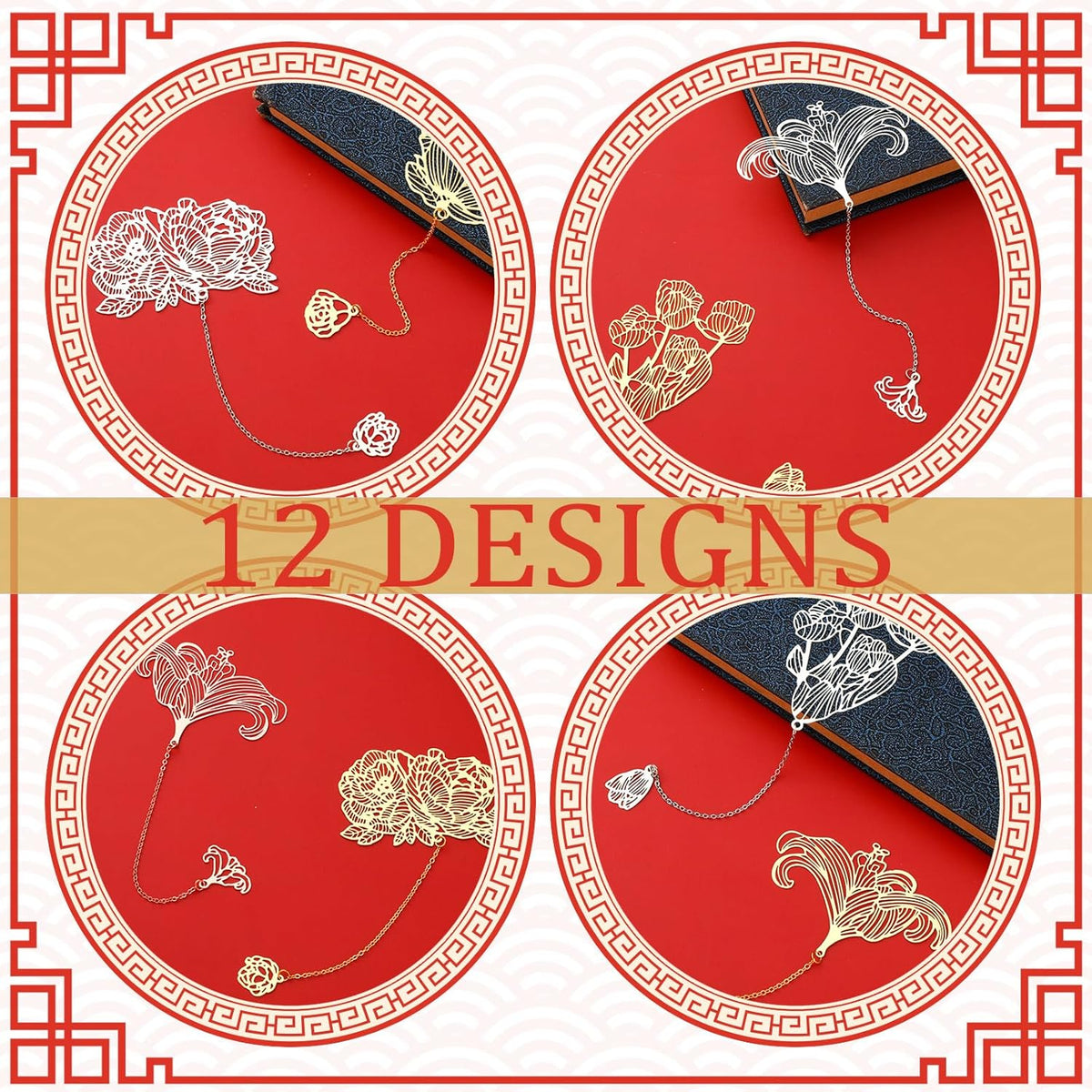 12 Pieces Metal Bookmarks for Women Metal Leaf Bookmark with Chain Christmas Gifts for Book Lovers Writers Readers