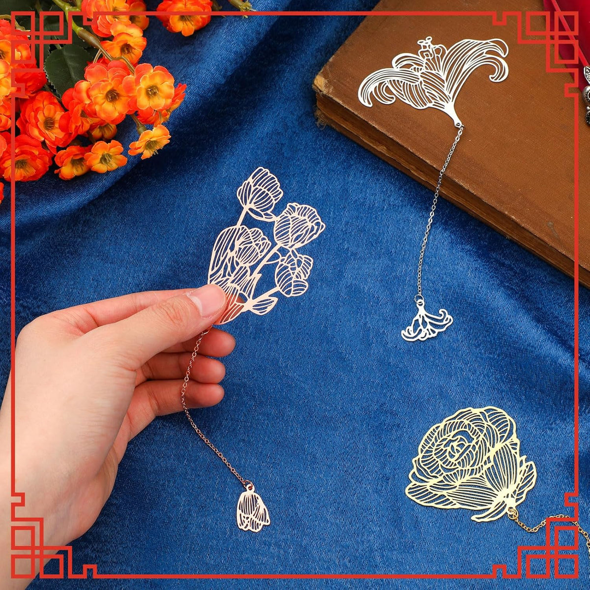 12 Pieces Metal Bookmarks for Women Metal Leaf Bookmark with Chain Christmas Gifts for Book Lovers Writers Readers