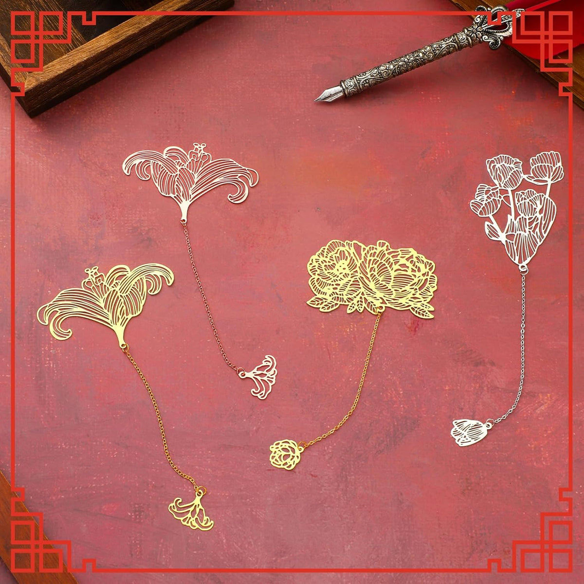 12 Pieces Metal Bookmarks for Women Metal Leaf Bookmark with Chain Christmas Gifts for Book Lovers Writers Readers