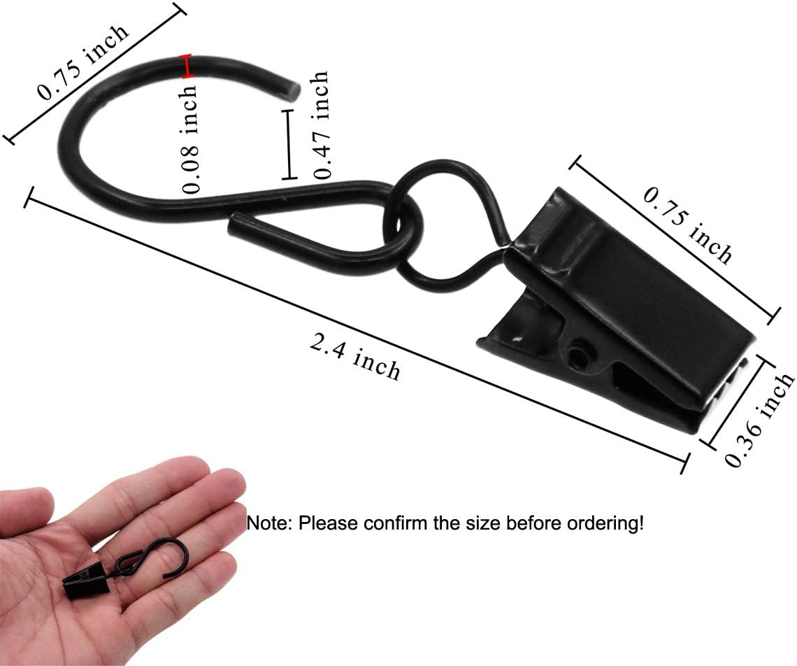 Curtain Clips Gutter Hooks, 40 Pcs Metal S Hooks Awning Xmas Light Shower Hanging Clips for Christmas Decoration, Indoor and Outdoor (Black)