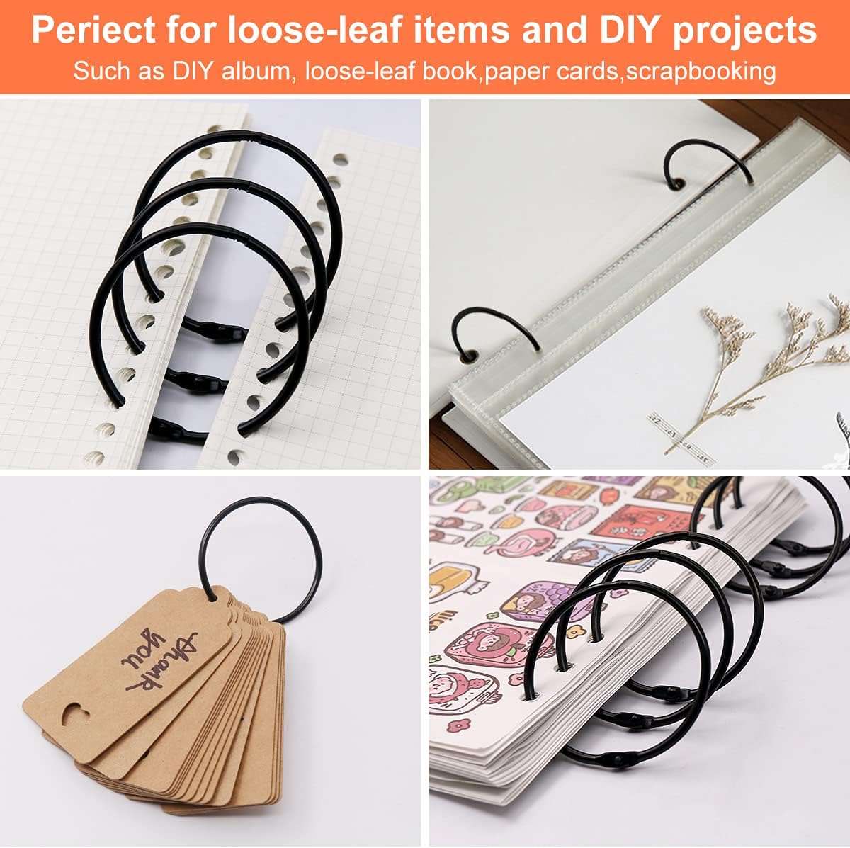 Loose Leaf Binder Book Rings -  36 Pcs 2 Inch Large Metal O Ring Binding Rings for Index Card, School Notecards, Office (Black)