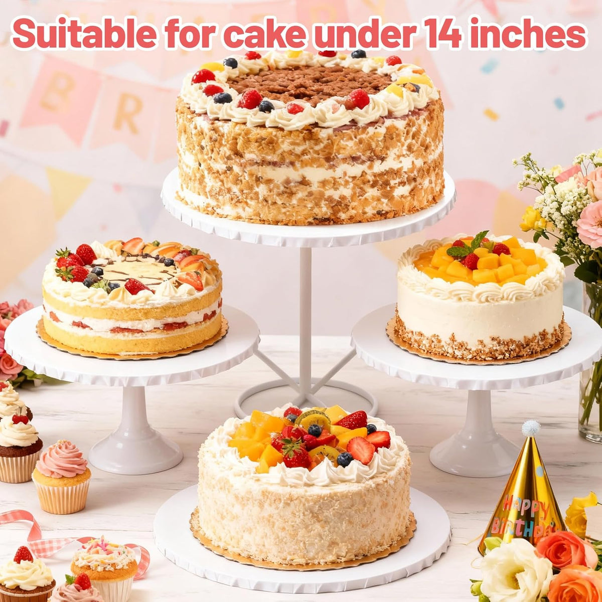 14 Inch Round Cake Drums - 4 Pack 14inch Cake Boards, 1/2 Inch Sturdy Cake Base Board with Corrugated Edges for Birthday Wedding Party Baking Display