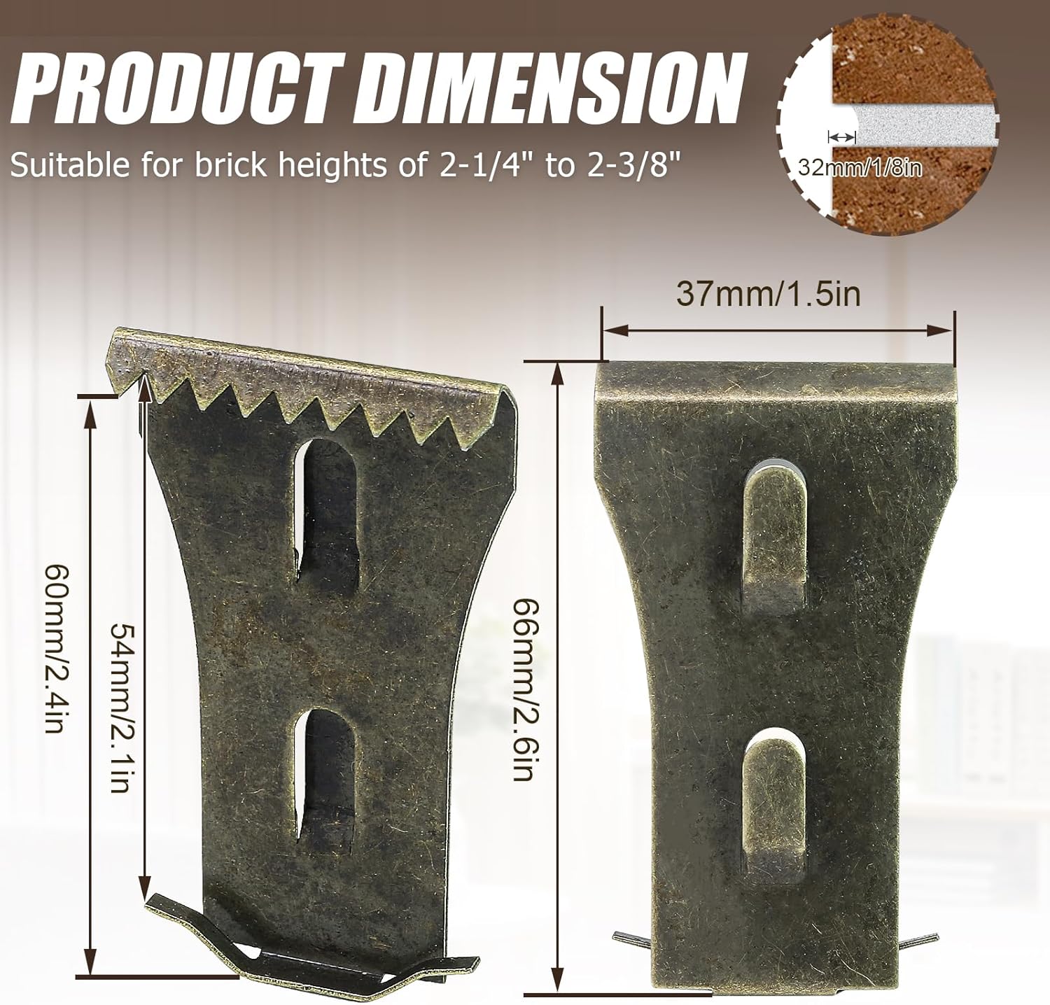 8Pcs Brick Clips for Hanging Outdoors Metal Brick Hangers Brick Wall Hooks Hangers for Outside Wall Home Decor, Fits 2-1/4" to 2-3/8" High Bricks