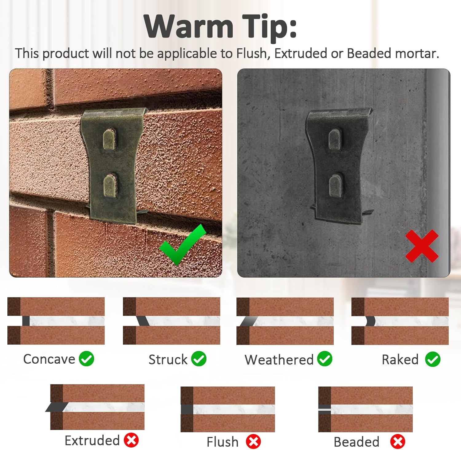 8Pcs Brick Clips for Hanging Outdoors Metal Brick Hangers Brick Wall Hooks Hangers for Outside Wall Home Decor, Fits 2-1/4" to 2-3/8" High Bricks
