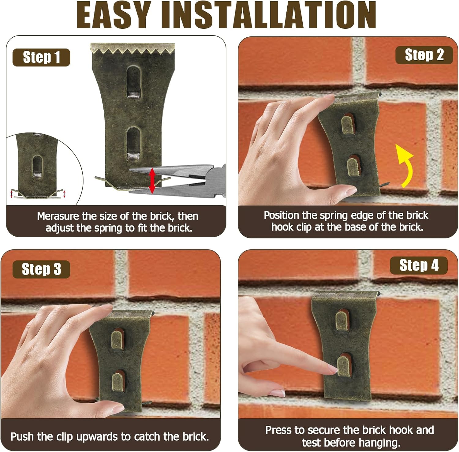 8Pcs Brick Clips for Hanging Outdoors Metal Brick Hangers Brick Wall Hooks Hangers for Outside Wall Home Decor, Fits 2-1/4" to 2-3/8" High Bricks