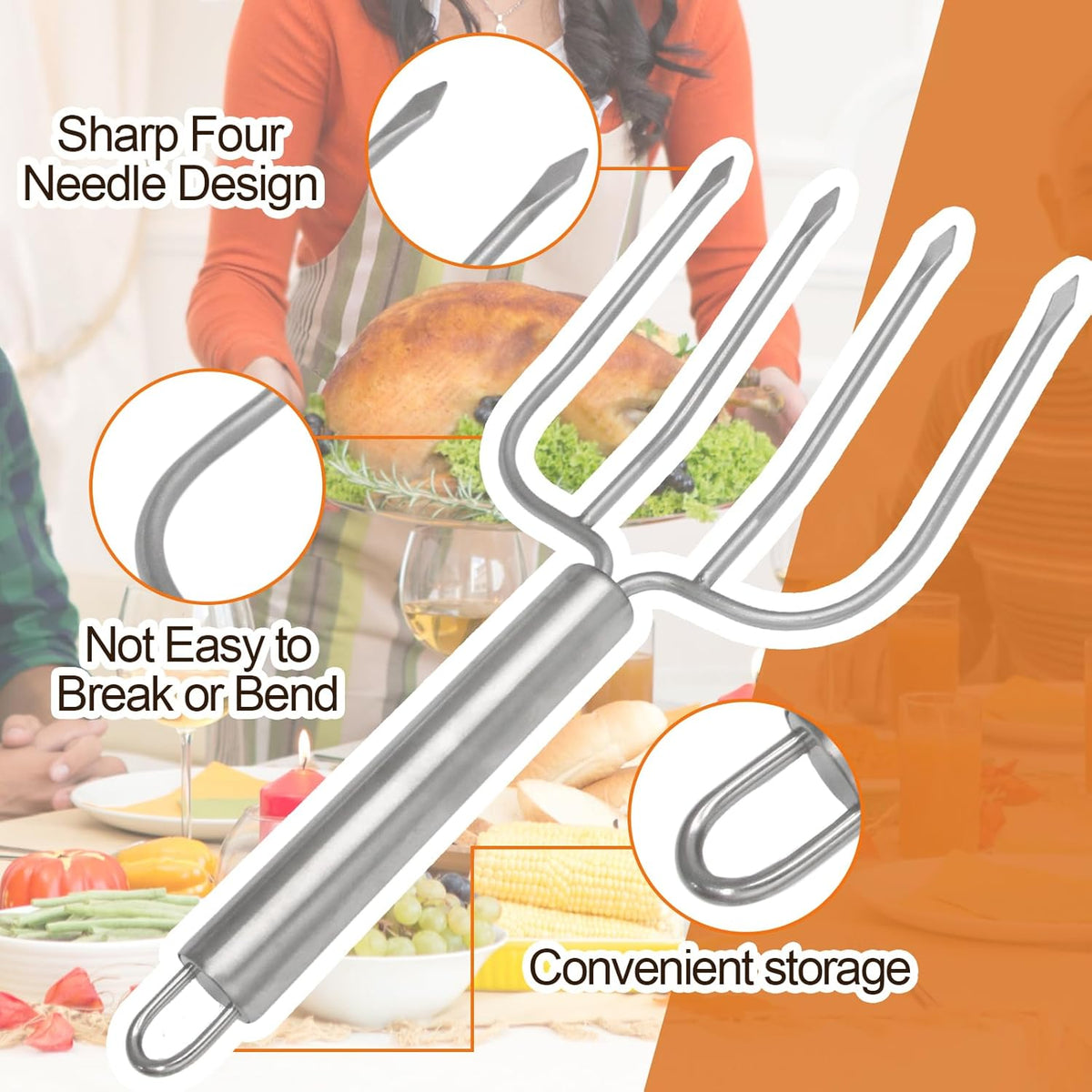 Turkey Lifter Forks Stainless Steel Roaster Poultry Forks Four Needle Meat Fork Roast Lifters Carving Fork for Thanksgiving, Set of 2