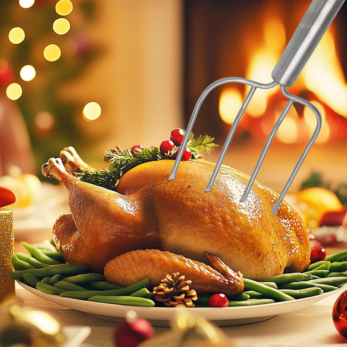 Turkey Lifter Forks Stainless Steel Roaster Poultry Forks Four Needle Meat Fork Roast Lifters Carving Fork for Thanksgiving, Set of 2