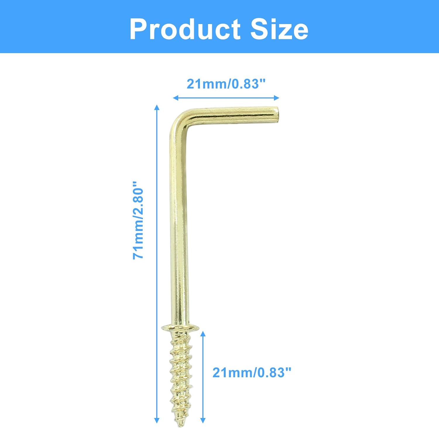 20pcs L Shape Screw Hooks, 2 Inch Square Bend, Gold Steel, 100% Steel, Wall Mount, Minimalist, For Home, Office, Decoration