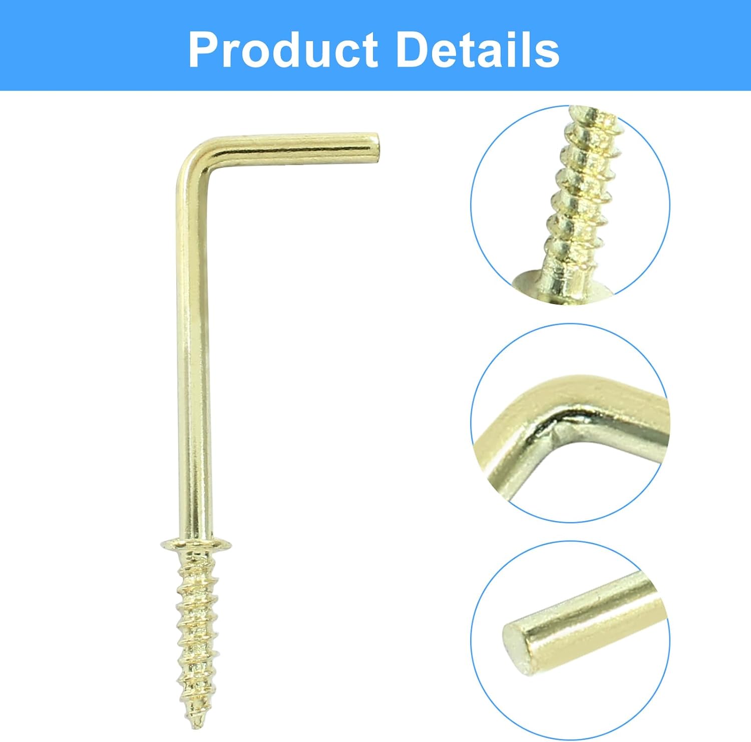 20pcs L Shape Screw Hooks, 2 Inch Square Bend, Gold Steel, 100% Steel, Wall Mount, Minimalist, For Home, Office, Decoration