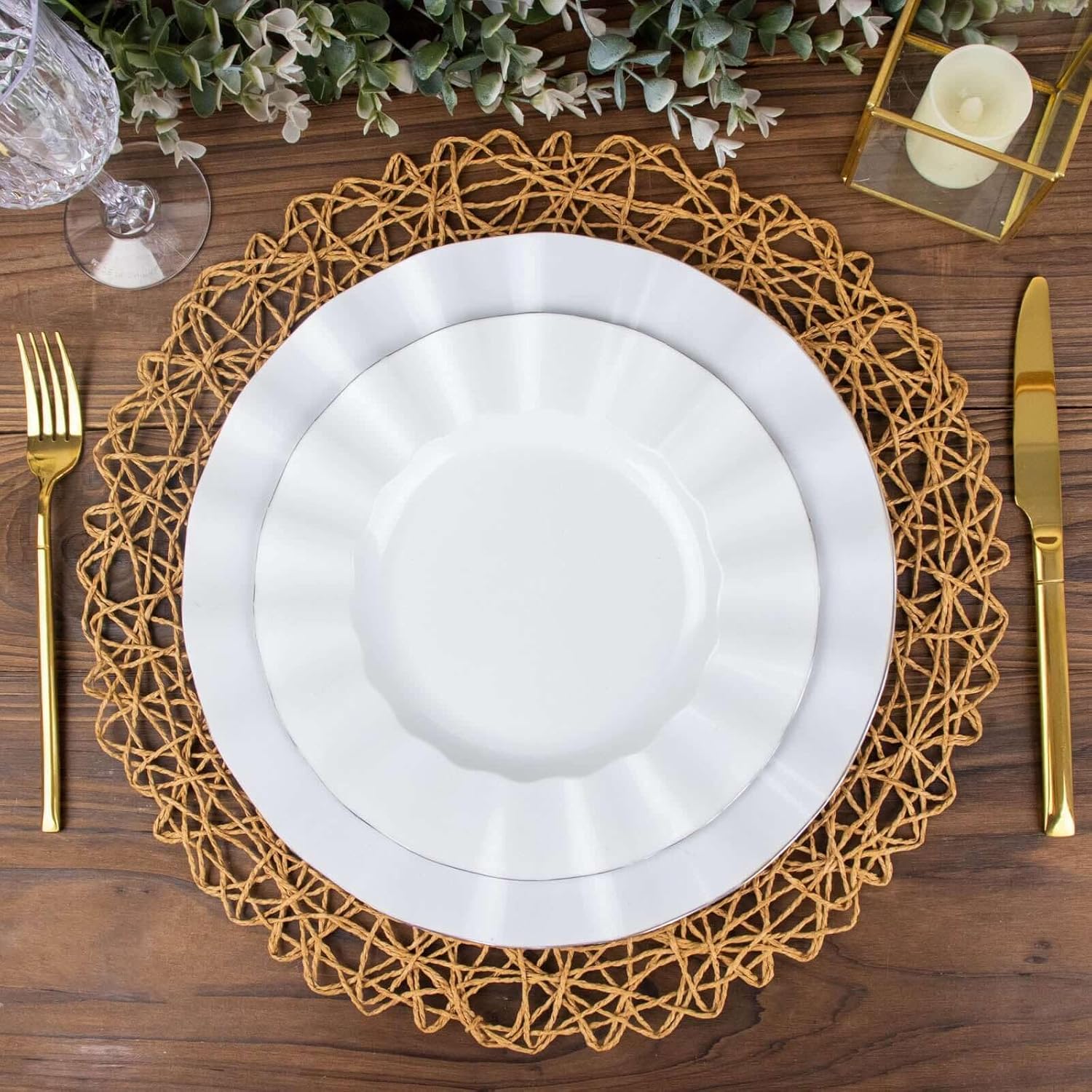 Efavormart 6 Pack 15" Natural Metallic String Round Placemats for Wedding Events Birthday Party