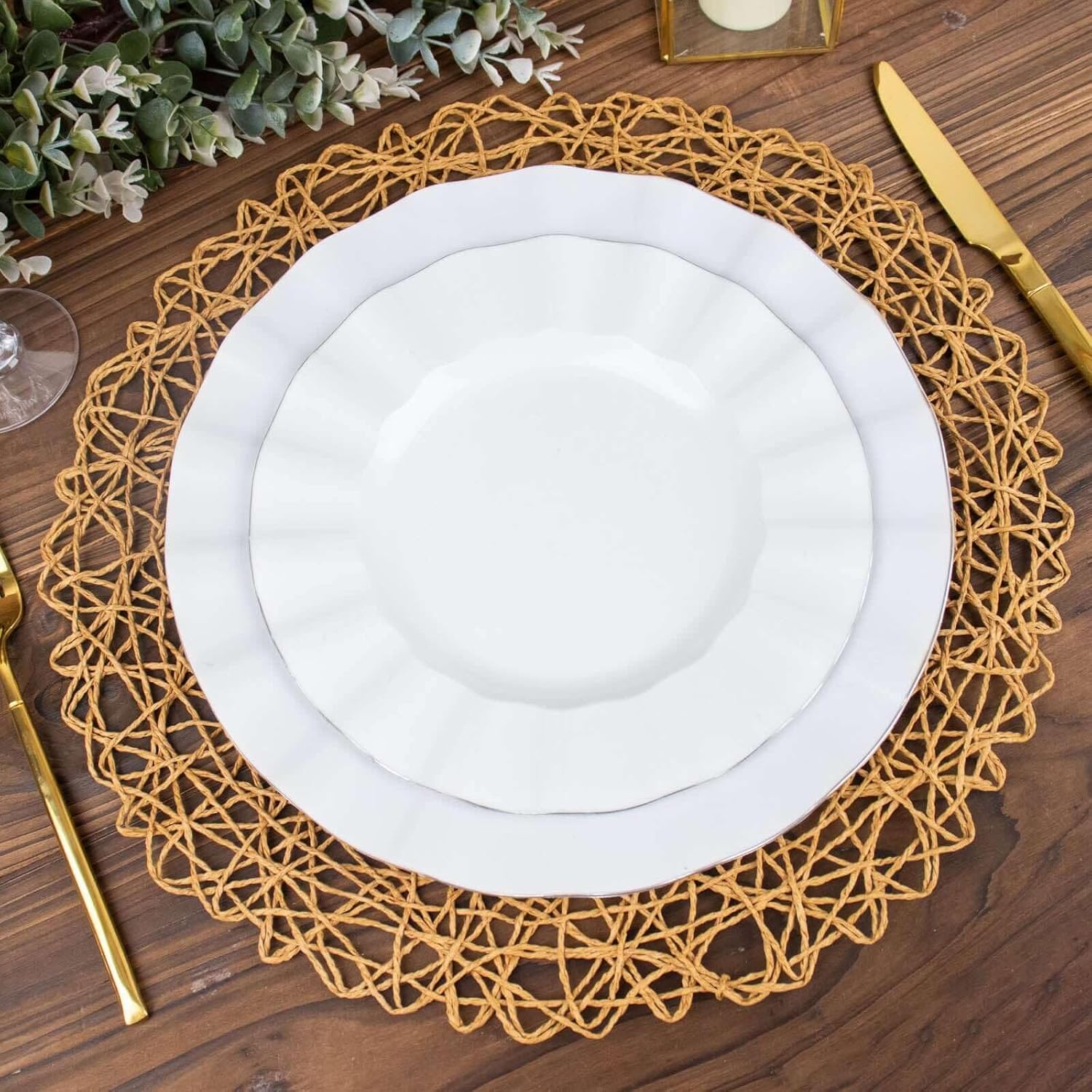 Efavormart 6 Pack 15" Natural Metallic String Round Placemats for Wedding Events Birthday Party