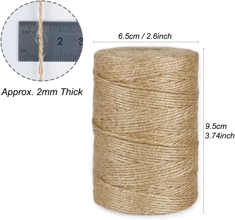 1000 Feet Natural Jute Twine, 2mm Twine String for Arts and Crafts, Gardening, Gift Wrapping, Packaging, Festive Decorations (2PCS x 500 Feet)