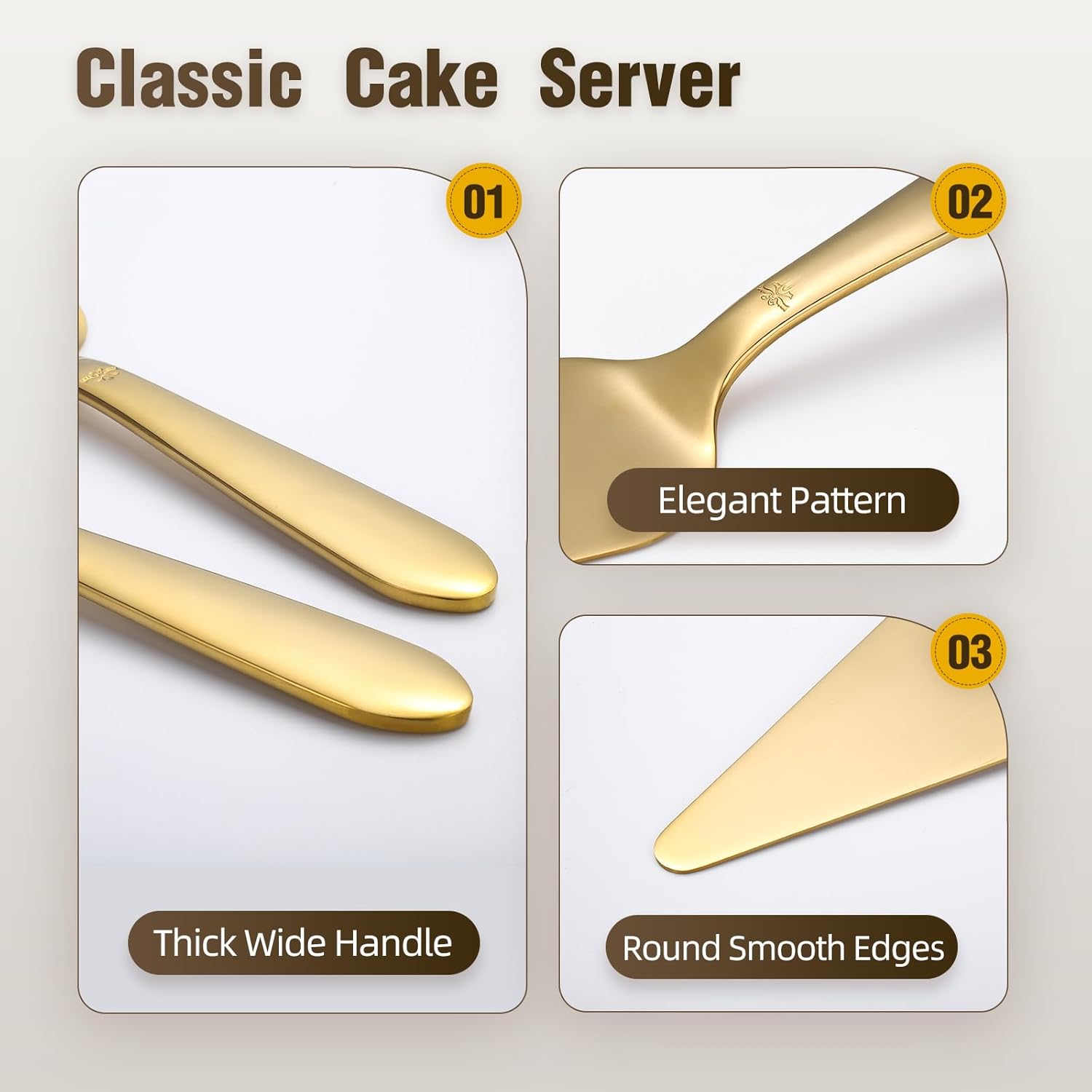 Cake Server, Wedding Cake Cutting Set 2 Piece Gold Cake Cutter, Stainless Steel Pie Server with Smooth Edge and Exquisite Pattern Design for Pastry Pizza Dessert