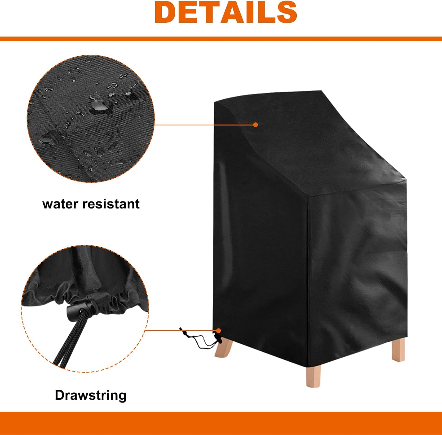 2 Pack Waterproof Outdoor Furniture Covers for Garden Cushions Stacking Chairs Black