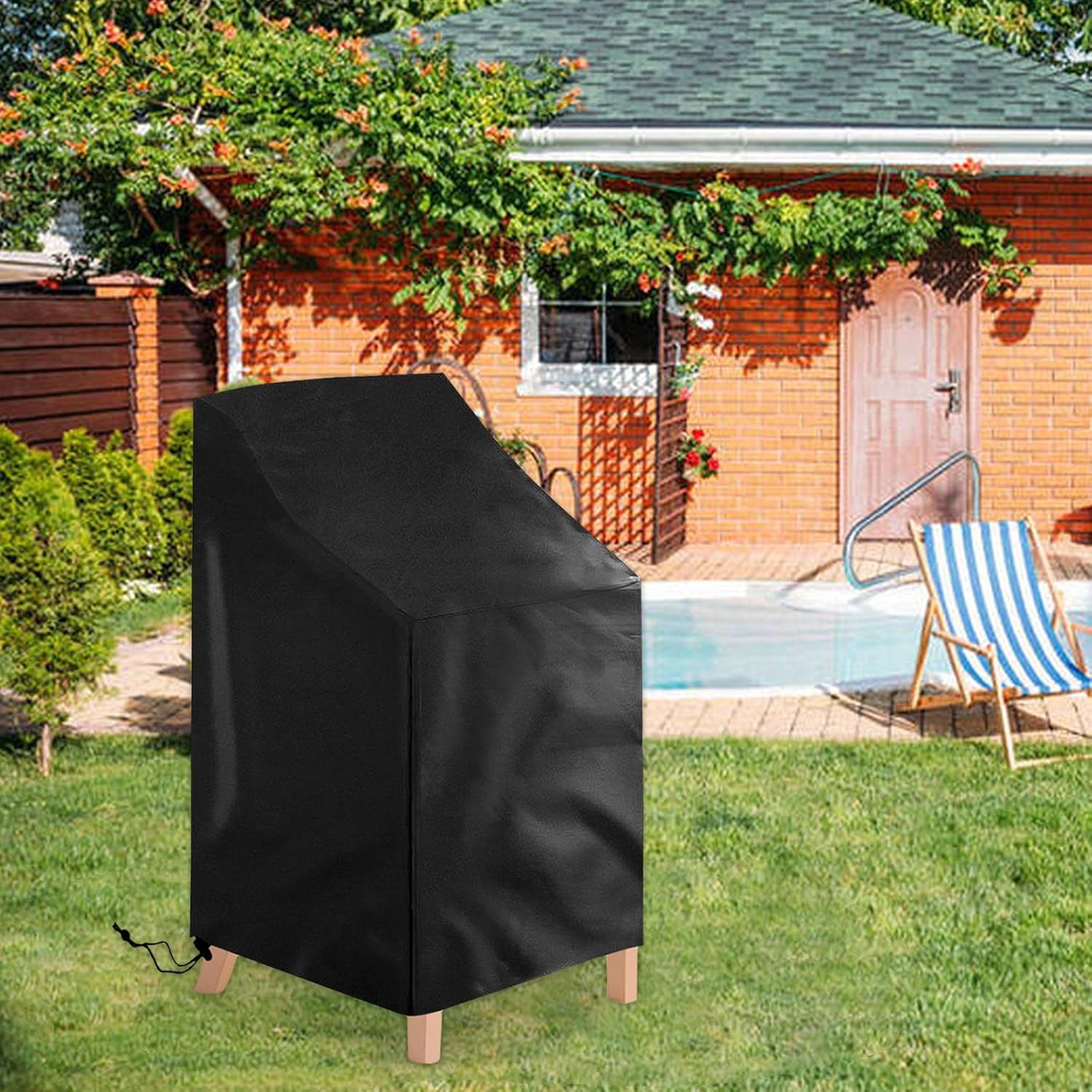 2 Pack Waterproof Outdoor Furniture Covers for Garden Cushions Stacking Chairs Black