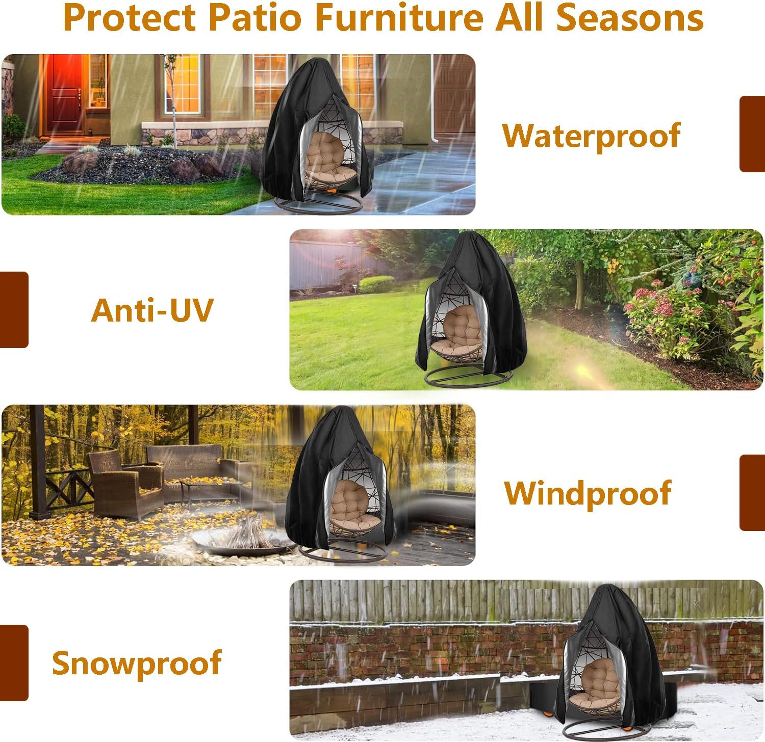 Garden Furniture Cover 115x190cm Waterproof Outdoor Furniture Protector for Garden Chairs Black