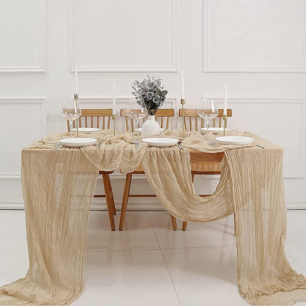 Cheesecloth Table Runner - 10FT Natural Linen Beige Gauze Fabric Table Decor for Wedding, Party, Dinner, Farmhouse or Boho Rustic Events