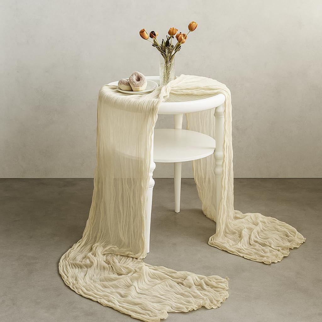 Cheesecloth Table Runner - 10FT Natural Linen Beige Gauze Fabric Table Decor for Wedding, Party, Dinner, Farmhouse or Boho Rustic Events