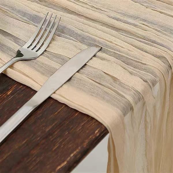 Cheesecloth Table Runner - 10FT Natural Linen Beige Gauze Fabric Table Decor for Wedding, Party, Dinner, Farmhouse or Boho Rustic Events