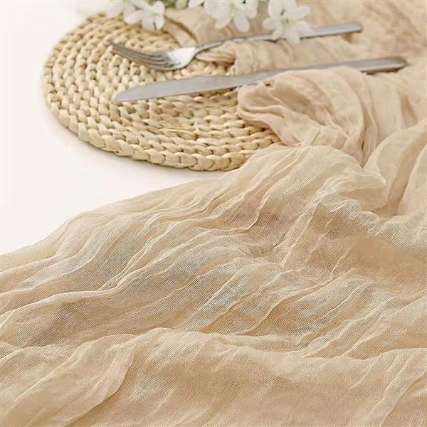 Cheesecloth Table Runner - 10FT Natural Linen Beige Gauze Fabric Table Decor for Wedding, Party, Dinner, Farmhouse or Boho Rustic Events