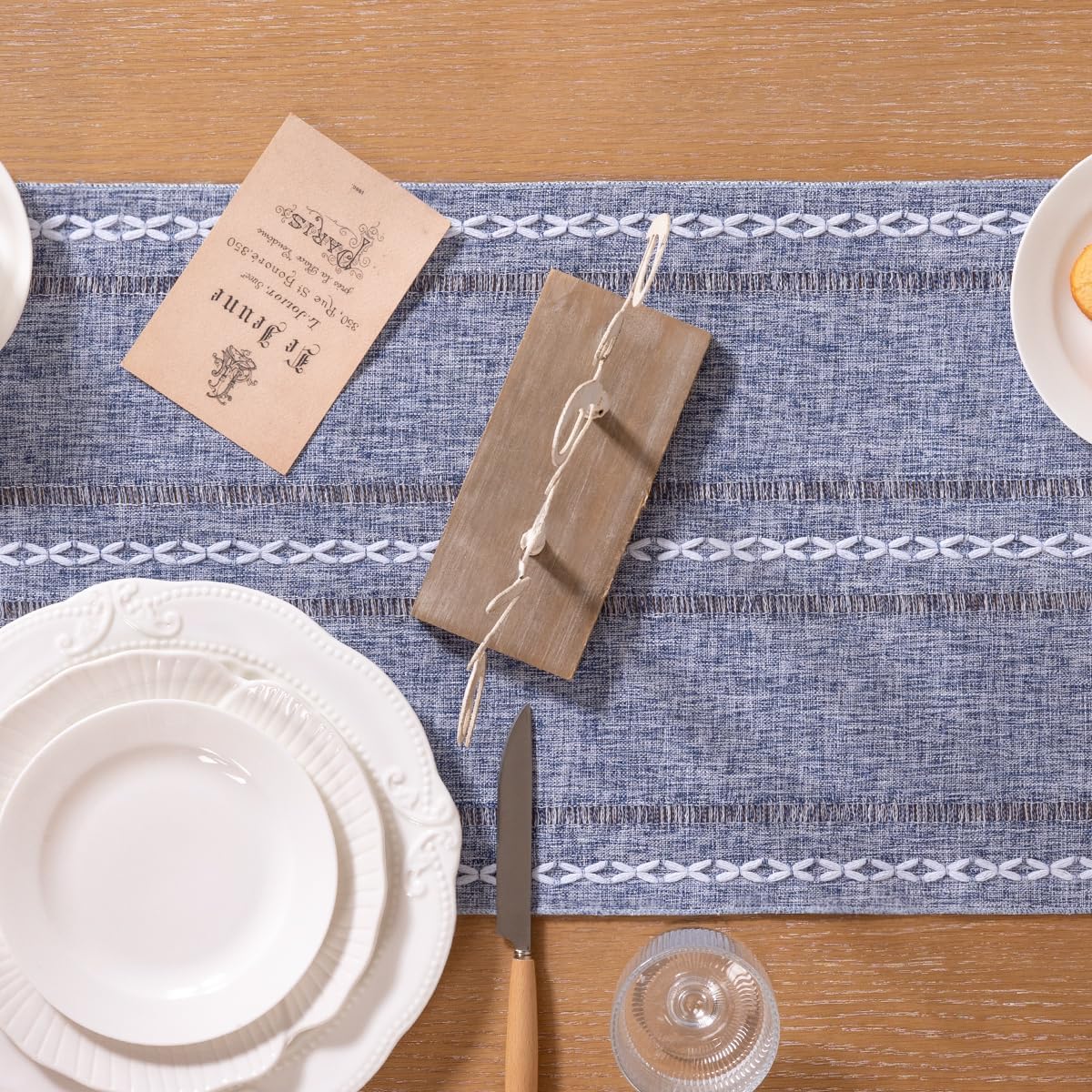 Farmhouse Table Runner 108 inches Macrame Woven Coffee Table Runner Cotton Rustic Fall Thanksgiving Table Runner with Tassels for Boho Home Decor Living Dining Room 13x108 inches Dusty Blue