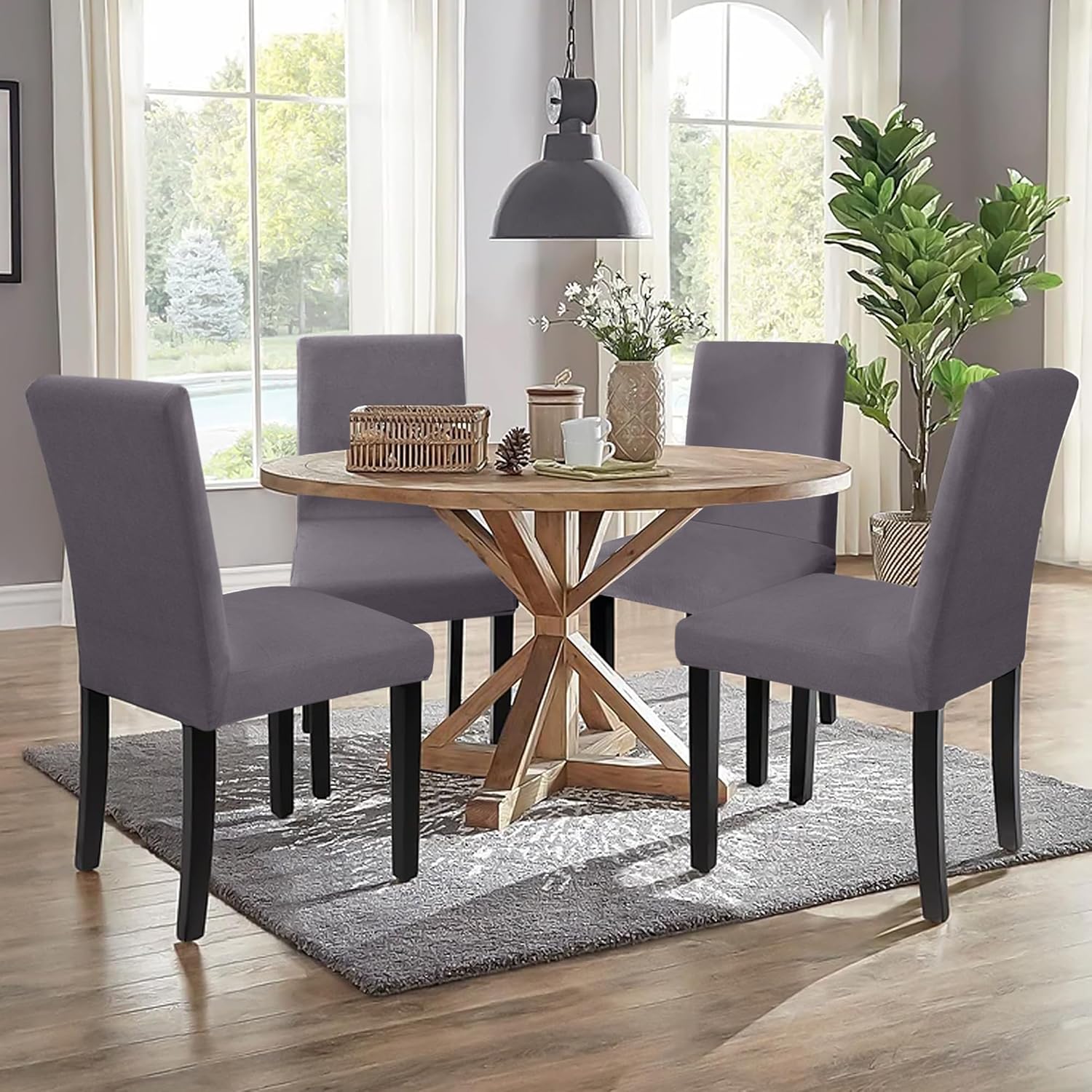 Dining Chair Covers,Kitchen Cover,Parsons Slipcover,Spandex Protectors for Room Stretch Chairs Cover Set of 4 -Gray