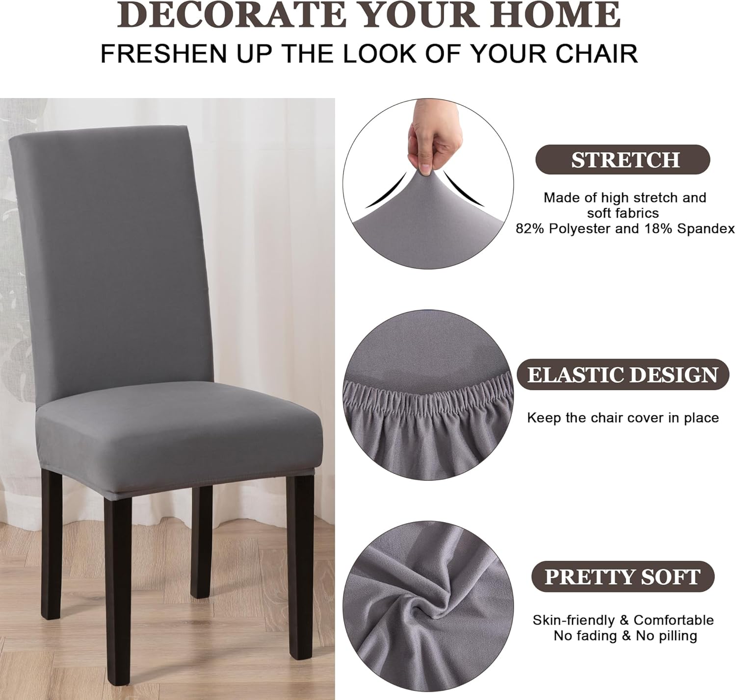 Dining Chair Covers,Kitchen Cover,Parsons Slipcover,Spandex Protectors for Room Stretch Chairs Cover Set of 4 -Gray