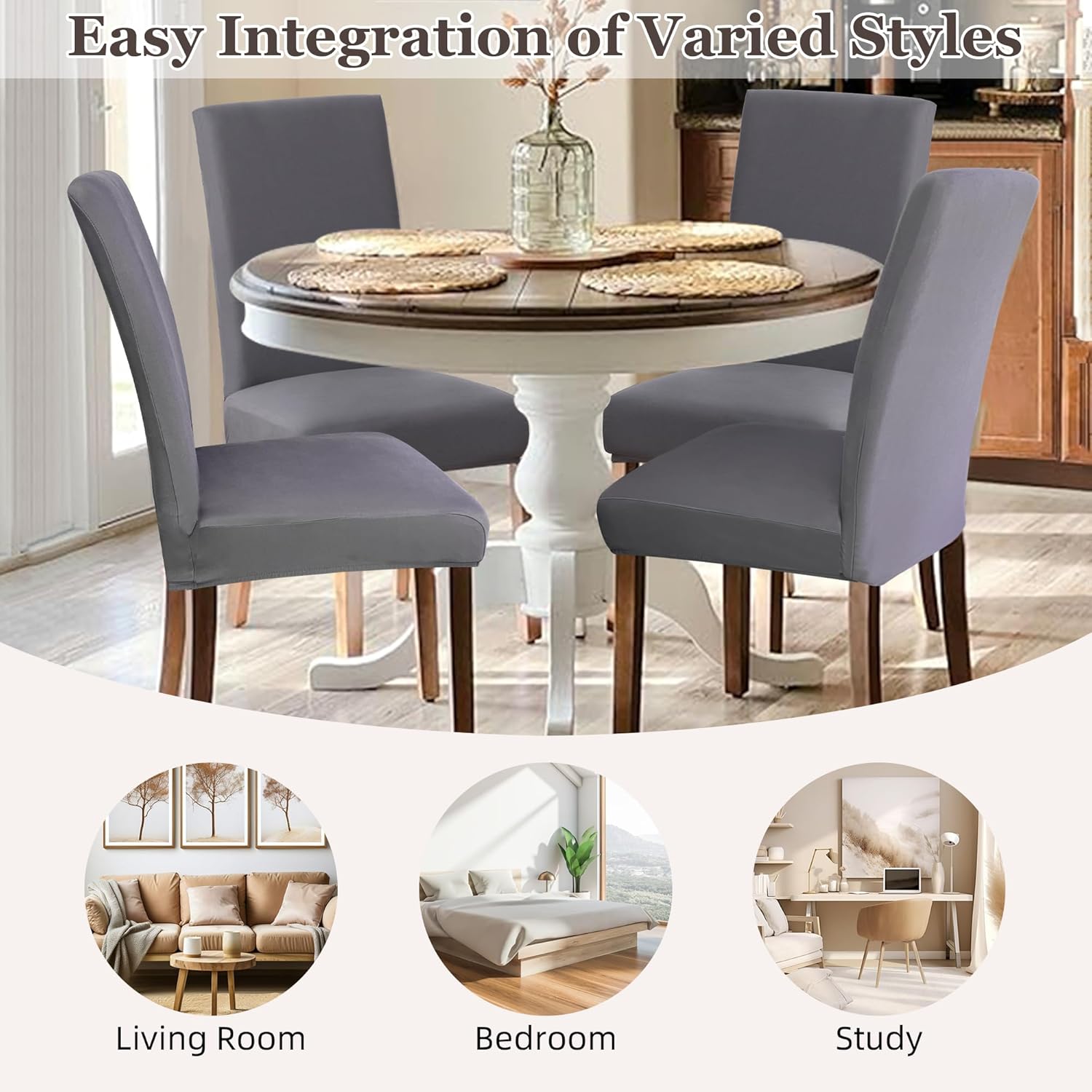 Dining Chair Covers,Kitchen Cover,Parsons Slipcover,Spandex Protectors for Room Stretch Chairs Cover Set of 4 -Gray