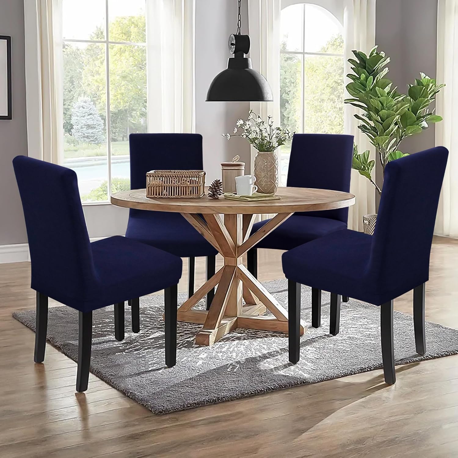 Dining Chair Covers,Kitchen Chair Cover,Parsons Chair Slipcover,Spandex Chair Protectors for Dining Room Stretch Chairs Cover Set of 4 -Navy Blue