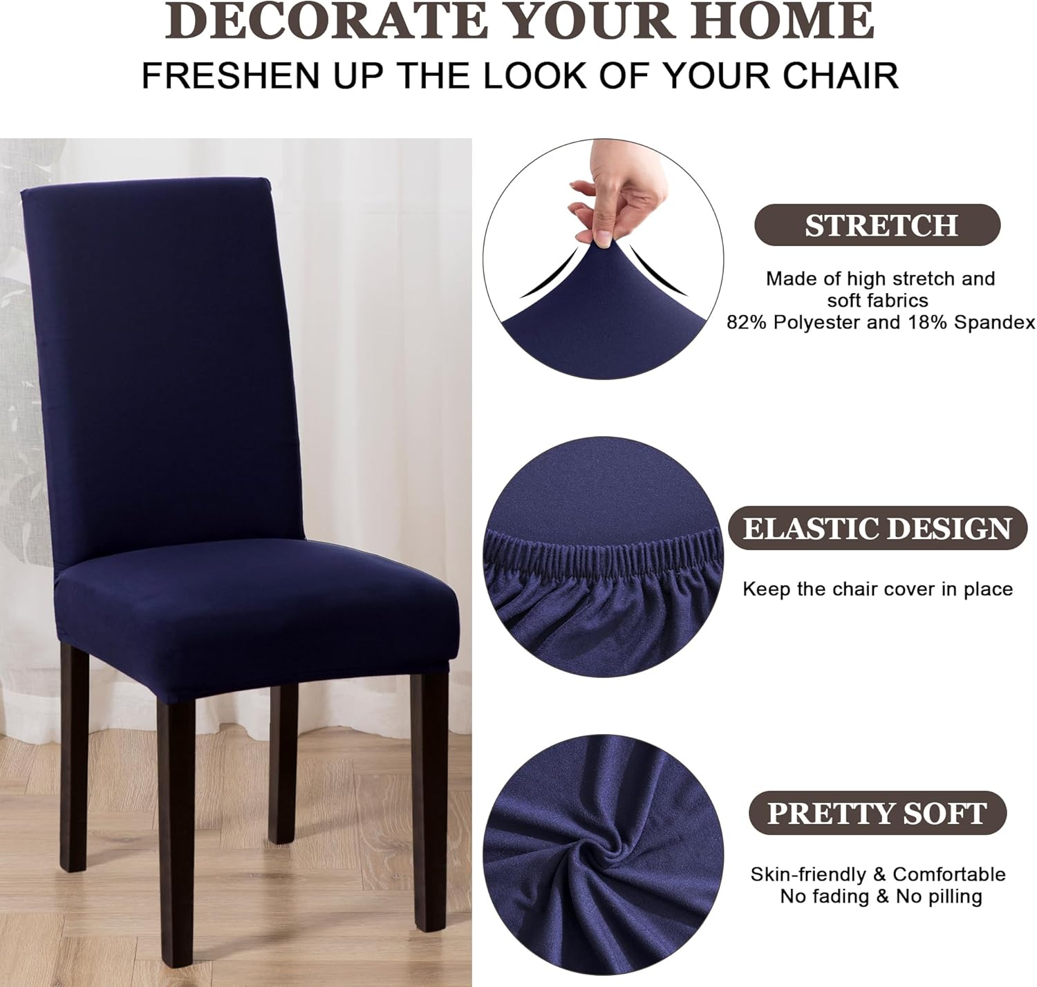 Dining Chair Covers,Kitchen Chair Cover,Parsons Chair Slipcover,Spandex Chair Protectors for Dining Room Stretch Chairs Cover Set of 4 -Navy Blue