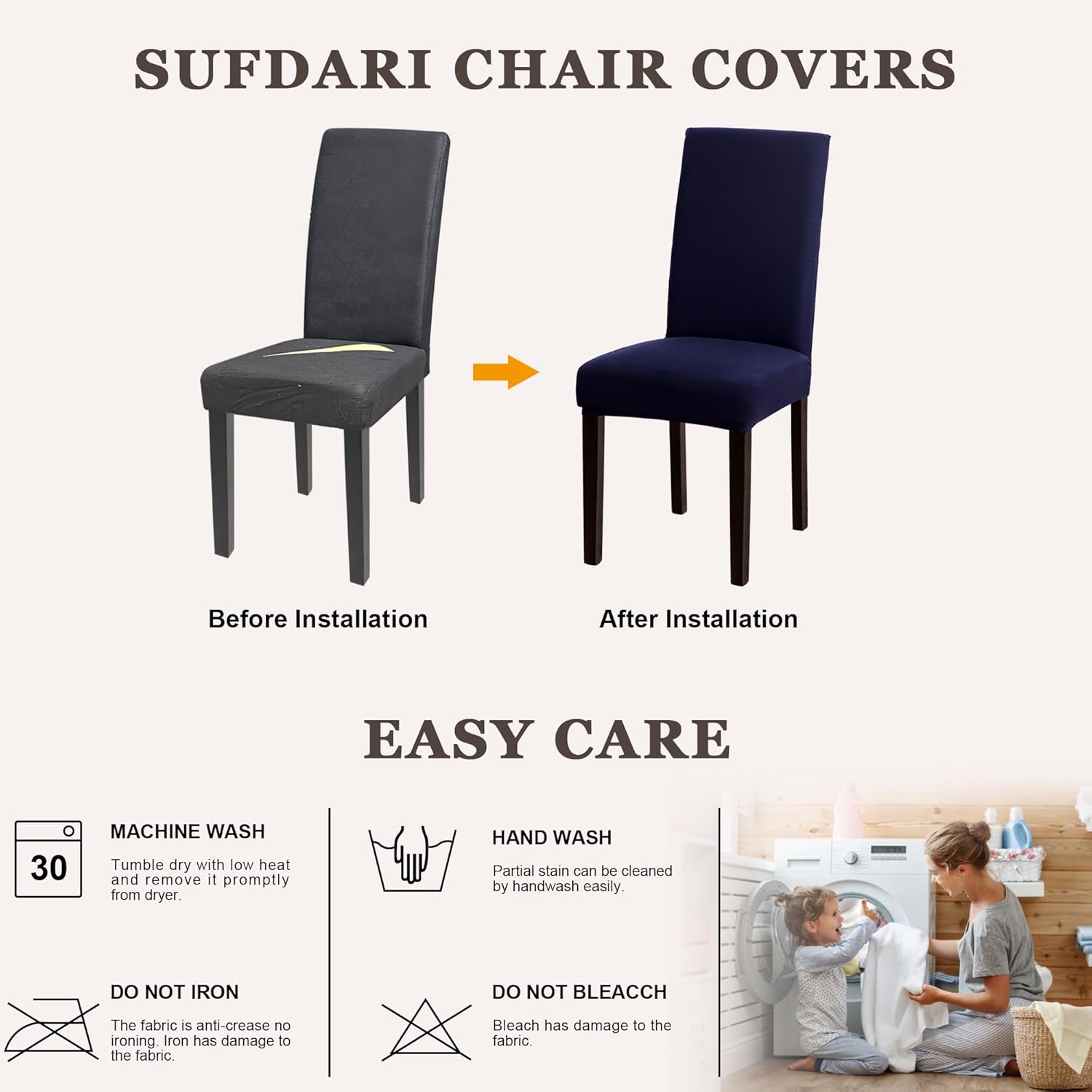 Dining Chair Covers,Kitchen Chair Cover,Parsons Chair Slipcover,Spandex Chair Protectors for Dining Room Stretch Chairs Cover Set of 4 -Navy Blue