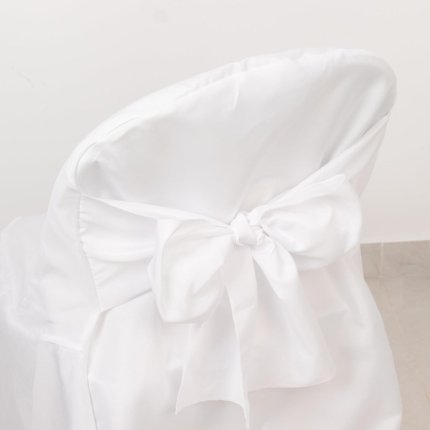 Efavormart 10 Pack White Linen Polyester Folding Chair Covers for Party Dining Chairs Reusable Wedding Chair Slipcovers with Attached Sashes Outdoor Event Decor