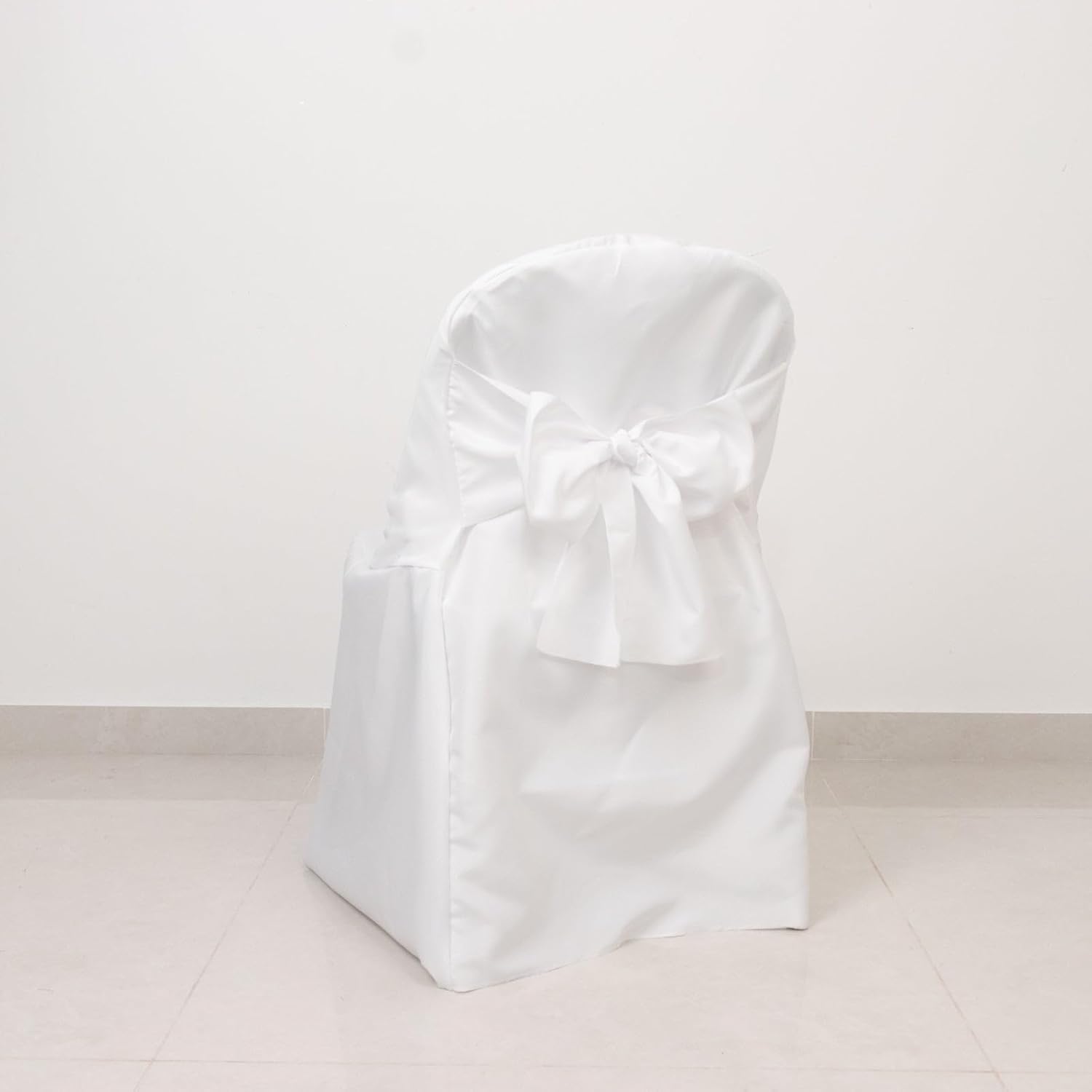 Efavormart 10 Pack White Linen Polyester Folding Chair Covers for Party Dining Chairs Reusable Wedding Chair Slipcovers with Attached Sashes Outdoor Event Decor