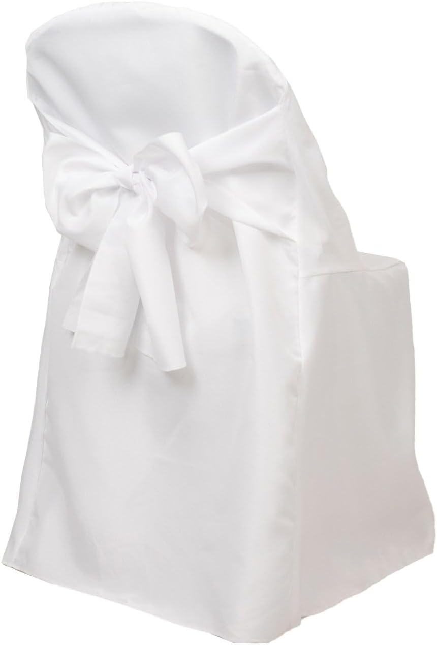 Efavormart 10 Pack White Linen Polyester Folding Chair Covers for Party Dining Chairs Reusable Wedding Chair Slipcovers with Attached Sashes Outdoor Event Decor