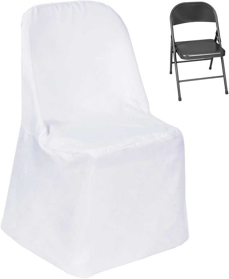 Efavormart 10 PCS White Linen Polyester Folding Chair Cover Dinning Chair Slipcover for Wedding Party Event Banquet Catering