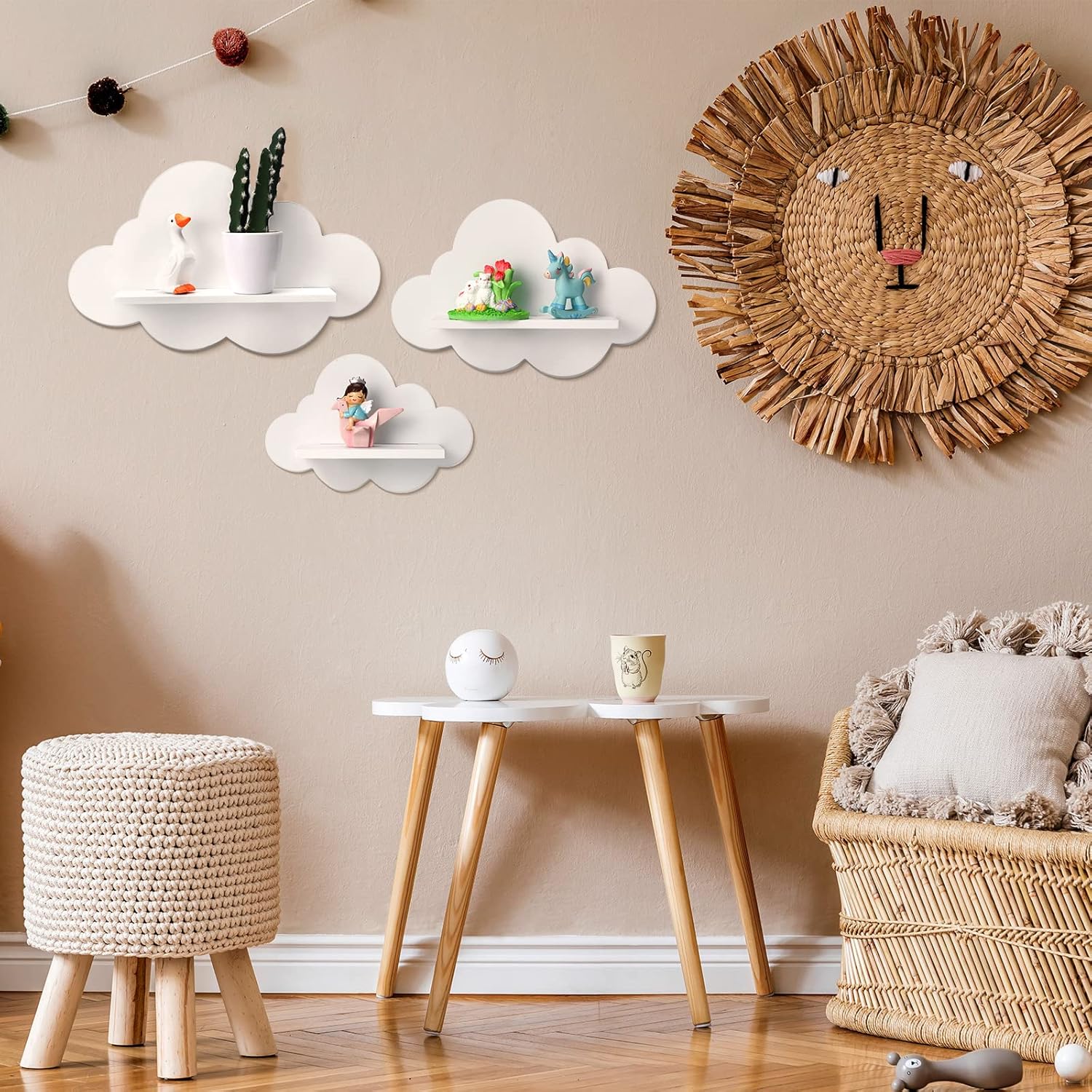 3 Pcs Floating Cloud Shelves for Wall White Wavy Small Floating Shelves for Bathroom Living Room Bedroom Corner Nursery Decor
