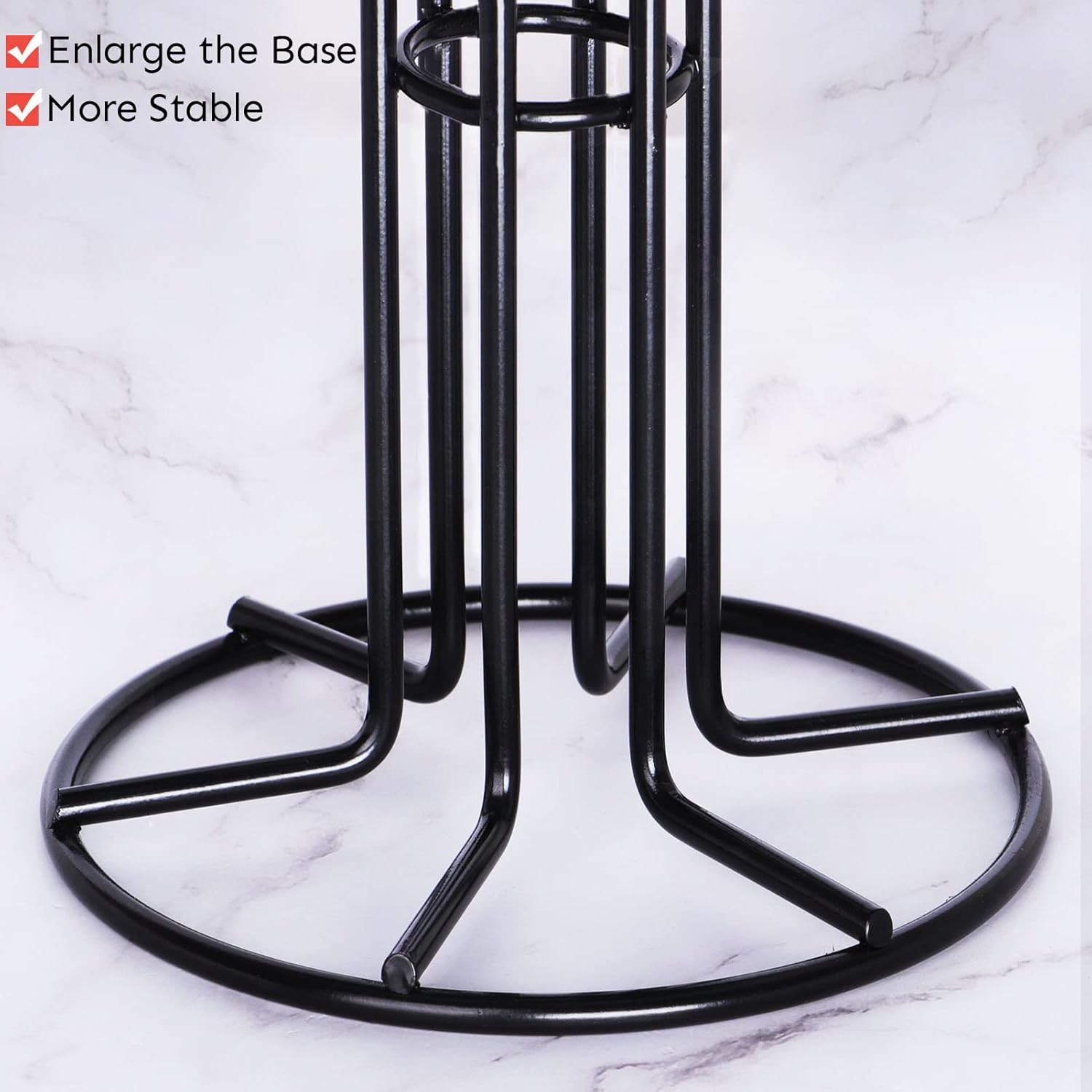 Mug Tree for Large Cups, Counter Coffee Mug Holder with 6 Hooks, Metal Coffee Cup Holder Tree, Standing Rack for Countertop, Kitchen Counter Decor, Black