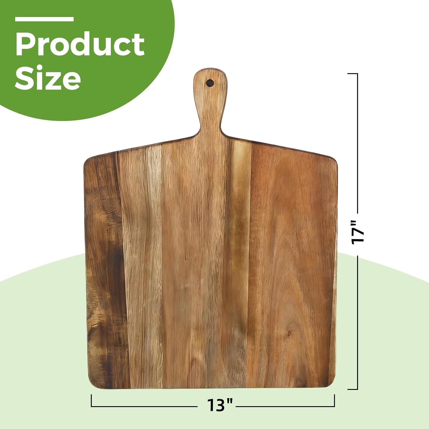 Acacia Wood Cutting Board with Handle, Wooden Chopping Board for Meat, Cheese, Bread & Vegetables, Decorative Charcuterie Serving Board for Kitchen Cooking, Pizza & Party Dining, 17"x13"